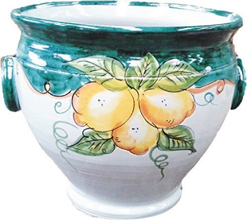 VASO CACHEPOT FATTO A MANO CON ANELLI PER PIANTE E FIORI IN MAIOLICA (CERAMICA ARTISTICA DI VIETRI DIPINTA A MANO) MADE IN ITALY; DIAMETRO CM. 35, ALTEZZA CM. 25.