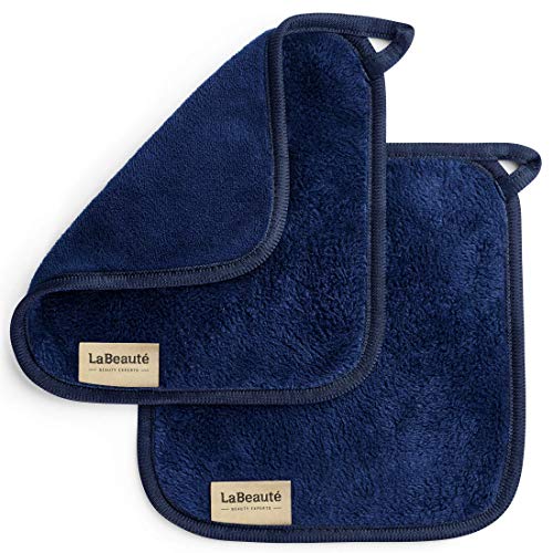 LaBeaute Panno struccante microfibra – Struccante occhi e pulizia viso – Stuccante viso makeup – Lavabile e riutilizzabile – 21x21 cm – 2 pezzi - Blu Navy