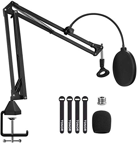 Supporto per Microfono, Supporto per Mic a Forbice con Braccio Regolabile a Sospensione con Filtro Pop TONOR, Mic Clip, Morsetto Potenziato Aggiornato per Blue Yeti Nano Snowball e Altri Mic (T20)