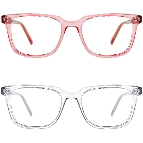 TIJN - Occhiali da sole blu per donne e uomini, lenti anti affaticamento degli occhi Rosa trasparente + trasparente. 90