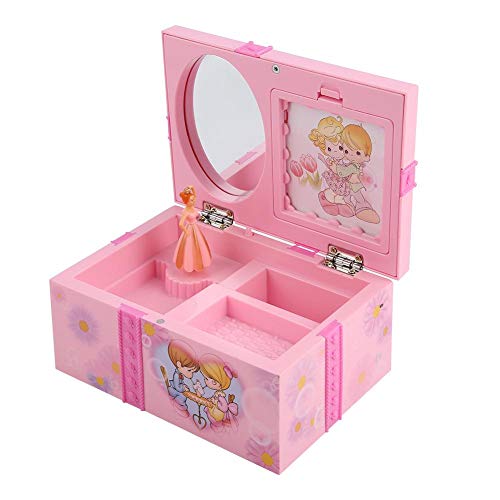 Carillon per bambini Toy Girls Cartone animato Custodia specchio per gioielli in plastica con rotante Princess