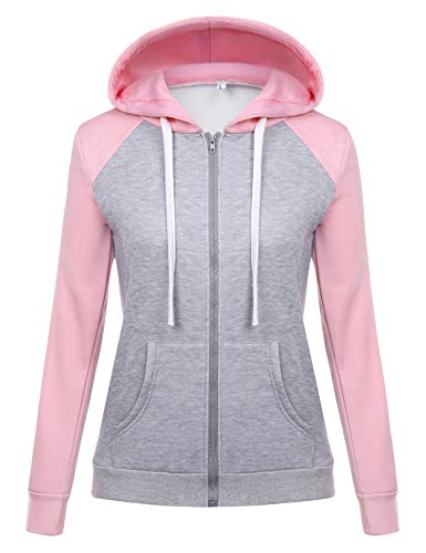 Sykooria Felpe Donna con Cappuccio e Zip Felpa Sportiva Manica Lunga con Tasche Giacca Felpa Morbida e Confortevole Spessa in Peluche Invernali - Rosa + Grigio L