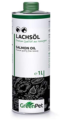 GreenPet Omega 3 Olio di salmone per cani e cavalli 1 litro - prodotto naturale puro, olio di pesce spremuto a freddo, supplemento per il vomito, confezione riciclabile senza BPA