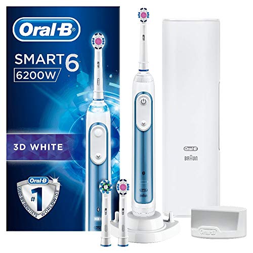 Oral-B Smart 6 6200W Spazzolino Elettrico Ricaricabile, 3 Testine di Ricambio, 5 Modalità di Spazzolamento
