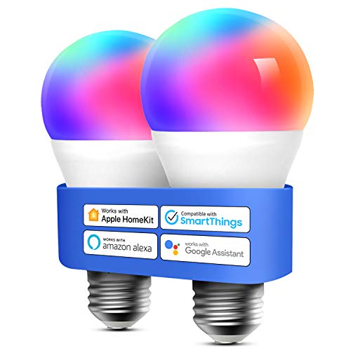meross Lampadina Wifi Intelligente LED Dimmerabile Multicolore E27 9W Smart Light RGBCW Compatibile con Homekit, SmartThings, Amazon Alexa, Google Home, IFTTT, 2 pezzi