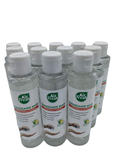 12 Flaconi Gel Mani Igienizzante 150 ml, Soluzione Concentrata Con Aloe Vera, Battericida, Deterge a Fondo Senza Acqua.