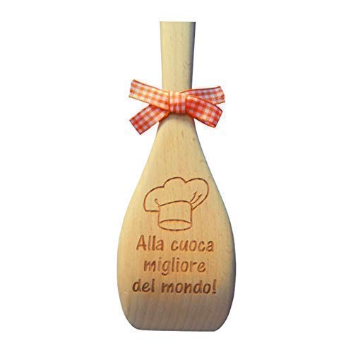 CUCCHIAIO da cucina in Legno di faggio PERSONALIZZABILE Idea REGALO per la Festa della Mamma Compleanno NONNA o NATALE personalizzato lungo 31 cm