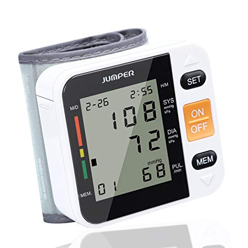 Jumper Monitor Automatico Della Pressione Sanguigna, Sfigmomanometro da Polso Digitale con Polsino Regolabile, Ampio Display LCD (Bianco)