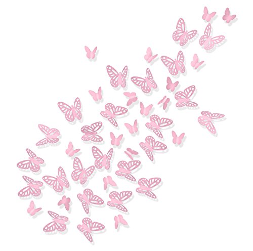 Luxbon 100pz 3D Carta Farfalle in 2 Dimensione Fai da Te Decorazioni Adesivi da Parete - Rosa