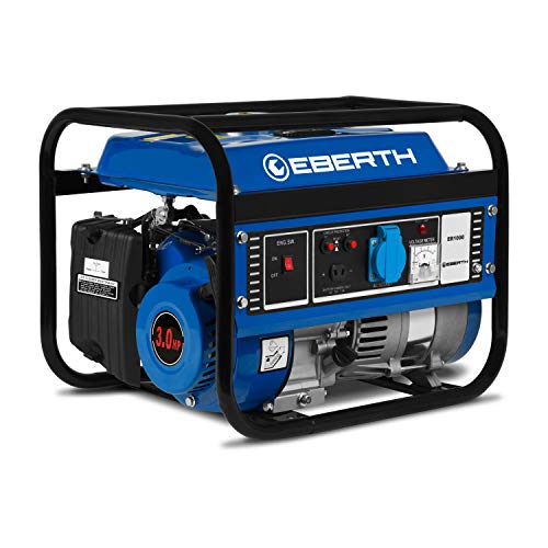 EBERTH 1000 W Generatore di corrente (3 CV Motore a benzina a 4 tempi, Monofase, 1x 230V, 1x 12V, Avviamento a strappo, Regolatore di volt automatico AVR, Protezione da mancanza olio, Voltametro)