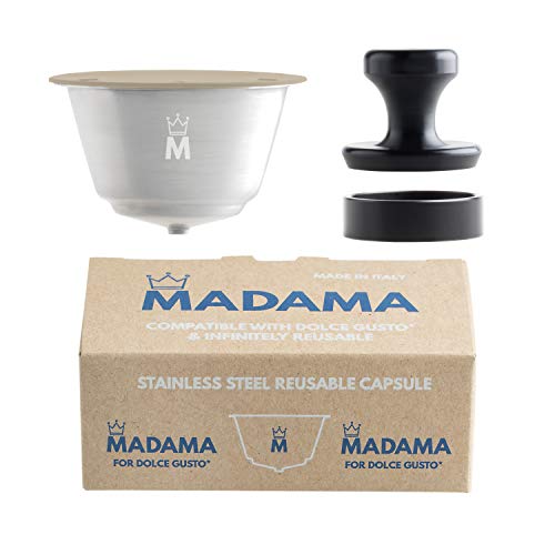 Madama - Capsula Caffè Ricaricabile Dolce Gusto, Riutilizzabile e Compatibile. Acciaio Inossidabile e silicone alimentare. 100% Made in Italy. Confezione da 1 cialda