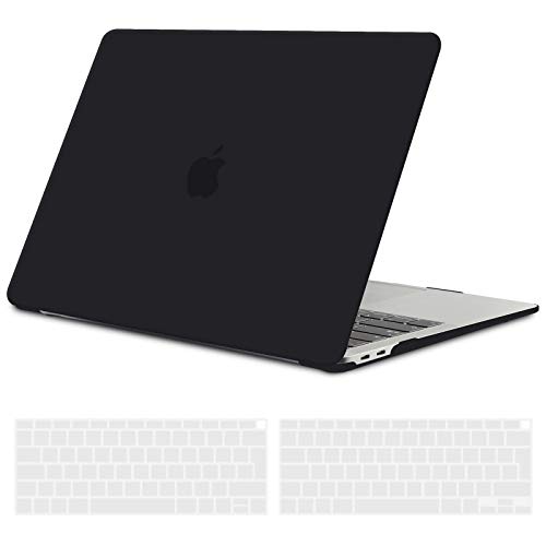 TECOOL Custodia MacBook Air 13 Pollici 2020 2019 2018 (Modello: A2337 M1/A2179/A1932), Plastica Case Cover Rigida Copertina con Copritastiera in Silicone per MacBook Air 13.3 Touch ID - Nero