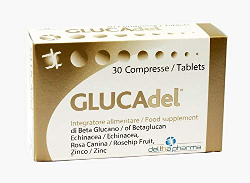 Glucadel Integratore Alimentare a base di Beta Glucano, Vitamina C Naturale (da Rosa canina), Echinacea, Semi di Uva e Zinco a supporto del sistema immunitario di adulti e bambini - 30 compresse