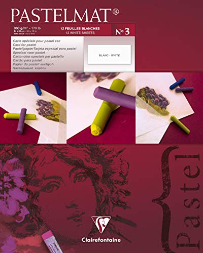 Clairefontaine 24 x 30 cm PastelMat Pastel Card Pad No3, 360 g, 12 fogli, bianco