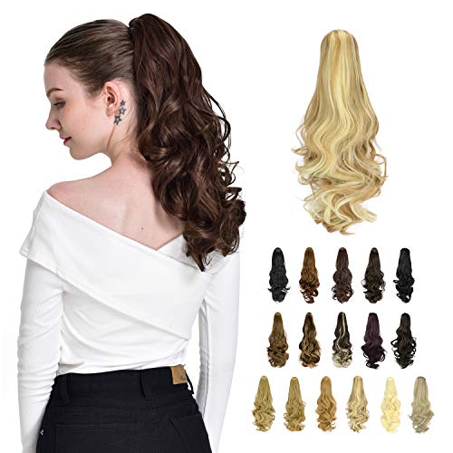 FESHFEN Coda di Cavallo Parrucchino Clip, 48cm Extension Capelli Coda di Cavallo Posticci per Capelli Coda Extension Riccia Lunga Ondulato Claw on Ponytail Clip per Donne