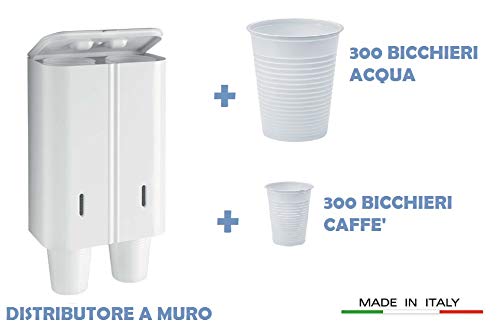 BOTTIGLIERI CASALINGHI Distributore per Bicchieri a Muro con 300 Bicchieri plastica Acqua + 300 Bicchieri plastica Caffe'