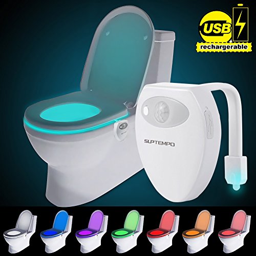 Suptempo WC luce notturna LED con sensore di movimento attivato USB ricaricabile impermeabile WC luce con 8 colori che cambiano