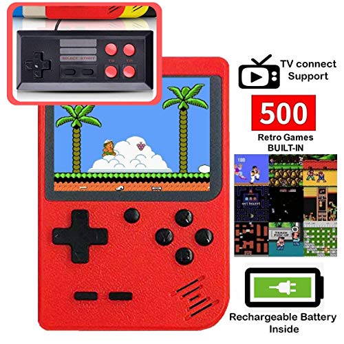 DigitCont Console di Giochi Portatile Retro Game Console 3.0 Pollice 500 Classic Giochi ,TV Output Videogioco Portatile per Genitori dei Bambini Amici Supporta la modalità a due giocatori Rosso