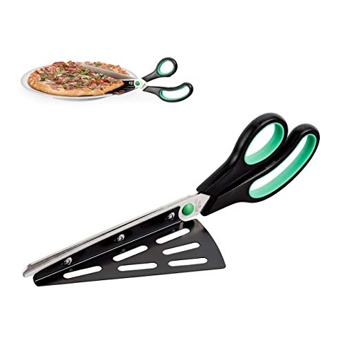 Relaxdays 10022577 Forbici per Pizza con Paletta Solleva Pizza Tagliapizza in Acciaio Inox Adatto a Lavastoviglie Nero Verde