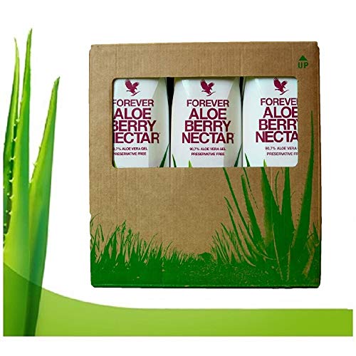 Forever living tripack 3x1 litro di aloe vera al gusto di mirtillo rosso mela e polpa di pesca Succo puro naturale al 100% da bere. (Aloe berry nectar)