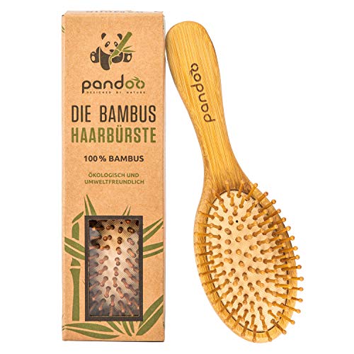 Pandoo - Spazzola per capelli in bambù, con setole naturali, ecologica, con setole in bambù