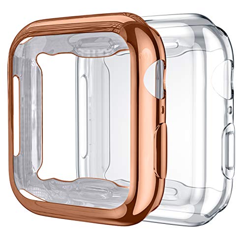 Upeak Compatibile con Apple Watch Series SE/6/5/4 Custodia 40mm, 2 Pacchi Protettiva in Morbido TPU Compatibile con iWatch Series SE/6/5/4, Chiaro/Oro Rosa