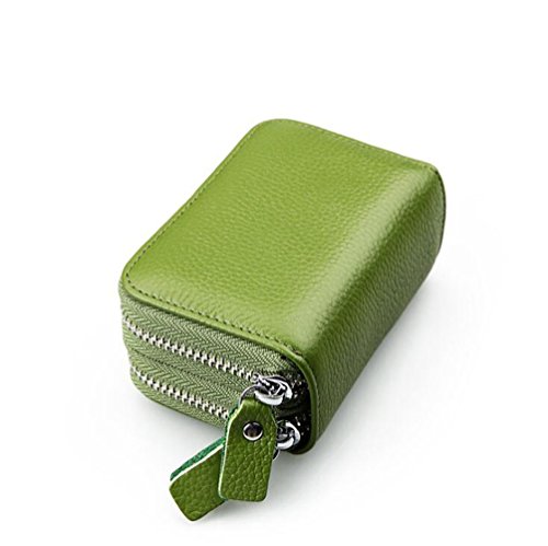 AprinCtempsD Porta Carte di Credito in Vera Pelle Portafoglio Piccolo Protezione RFID Portamonete Cerniera per Donna Uomo(Verde)
