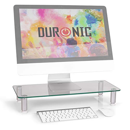 Duronic DM052-1 Supporto Monitor scrivania Supporto da Tavolo Regolabile per Monitor Schermo Laptop in Vetro Trasparente Dimensioni 560 x 240mm