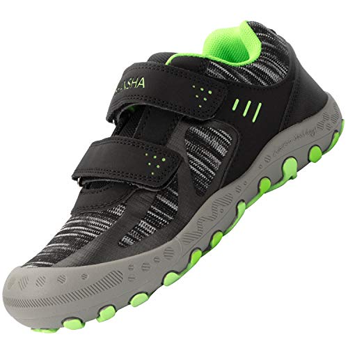 Scarpe Bambini Velcro Scarpa da Trekking Ragazzo Antiscivolo Scarpette da Montagna Ragazze Leggero Calzature Bambino Nero Verde 32 EU