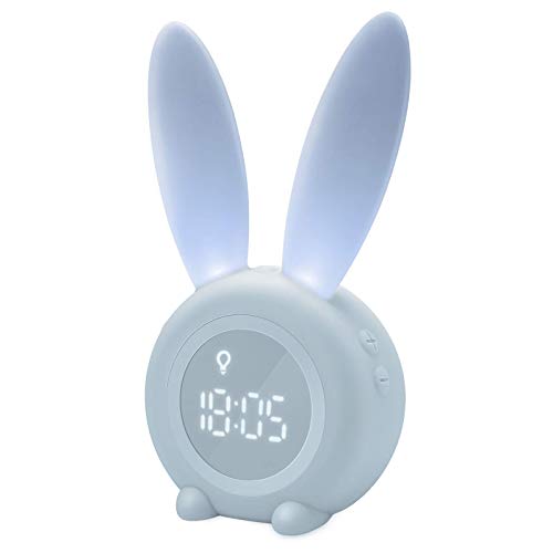 Homealexa Sveglia Bambini da Comodino Sveglia a Forma di Coniglio con Luce Notturna Funzione Snooze Timer Lampada Orologio da Tavolo Sveglia Ricaricabile Senza Fili Regalo per Bambini Ragazzi Studenti