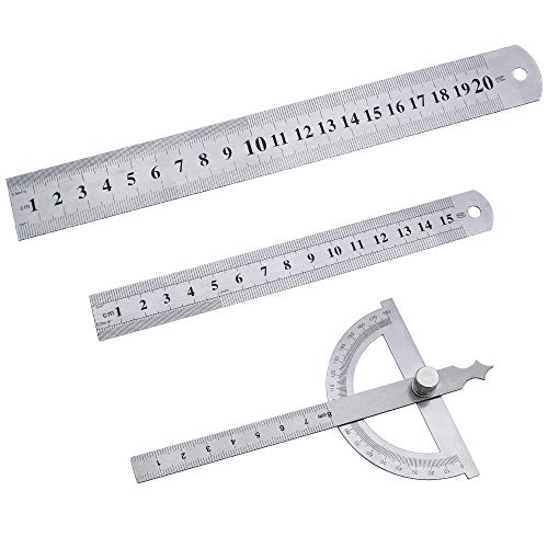 SPTwj Il set di righelli in acciaio include strumenti di misurazione in acciaio inossidabile con goniometro a 180 gradi da 15 cm e 12 cm