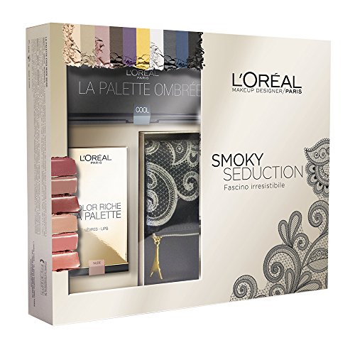 L'Oréal Paris Cofanetto Edizione Limitata Smoky Seduction Confezione Regalo con Pochette, Palette Ombrèe e Palette Labbra Color Riche