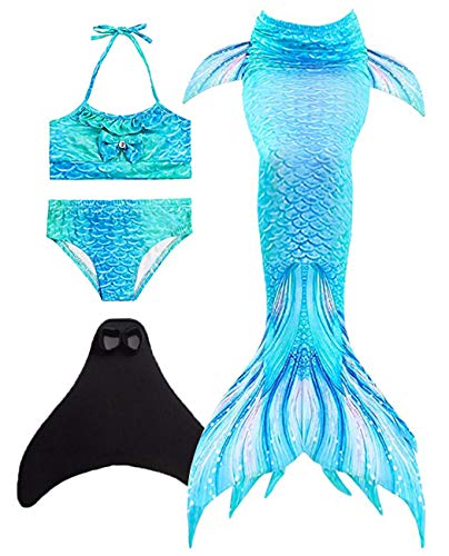 Wishliker - Set da 4 pezzi per costume da sirena, da bambina, con coda da sirena e bikini A1 120 cm