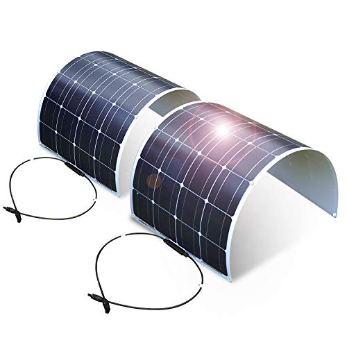 2PC DOKIO Pannello Solare Fotovoltaico Monocristallino 100W 12V Flessibile Portatile Impermeabile per Giardino Camper Roulotte Tetto RV Barca Auto Rimorchio Cabina