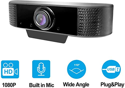 Webcam 1080p Full HD con Microfono, USB Videocamera Webcam per pc Fisso, per Teleconferenza, Videochiamate, Studio, Conferenza, Registrazione, Gioca e Lavoro, Compatibile con Windows Mac e Android