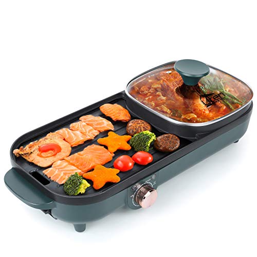 Uten Hot Pot Barbecue 2 in1 Multifunzione Doppia Separazione Barbecue Coreano Hot Pot, Grill Elettrico Senza Fumo Interno Per Una Facile Pulizia Per 2-8 Persone.