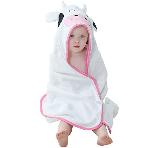 MICHLEY Accappatoio bambino incappucciato Asciugamano personalizzato per neonato in cotone naturale, 90x90 cm asciugamani per bambini 0-6T Bianca