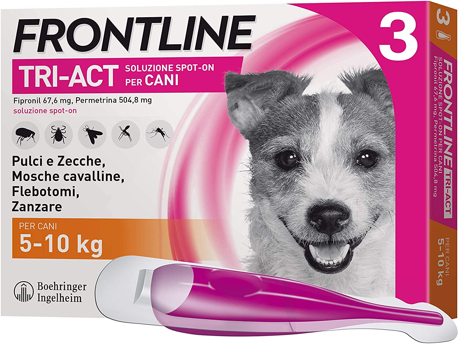 Frontline TriAct Spot On Cani | Protezione da pulci, zecche, mosche cavalline pappataci | 3 Pipette | Cane S (5 -10 Kg)