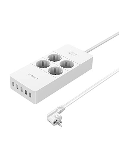 ORICO Multipresa Ciabatta Elettrica con 4 Porte Schuko e 5 Porte USB 5V 2.4A - Caricabatterie per iPhone iPad Samsung Galaxy - Bianco