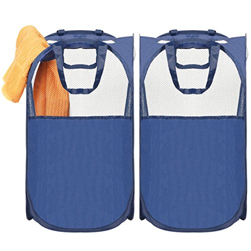 Umi. by Amazon - Set di 2 Portabiancheria Pieghevole, Cesto per Biancheria con 2 Manici, Borse Organizer per Vestiti Sporco, Giochi, Accessori, Colore Blu Scuro