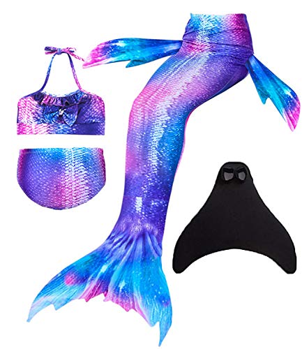 Wishliker - Set da 4 pezzi per costume da sirena, da bambina, con coda da sirena e bikini Dh22. 120 cm