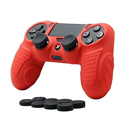 Custodia in Pelle per Controller PS4 CHINFAI con 8 Prese per Il Pollice, Custodia Protettiva in Silicone per Impugnatura in Silicone Antiscivolo per Controller Sony PS4 / Slim/PRO (Rosso)