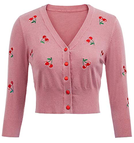 Belle Poque - Coprispalle da Donna Stile Bolero con Ricamo con Ciliegie, Maniche a 3/4, Stile Vintage Anni ?0 Floral-7(609-7) S