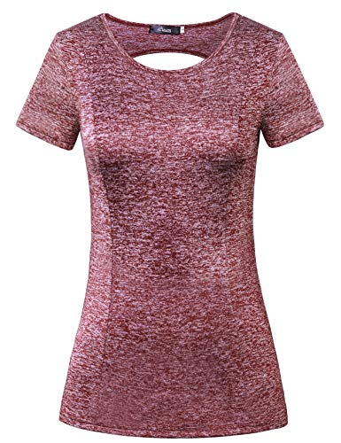 iClosam Maglietta Donna Yoga Traspirante Rapida Asciugatura Top Sportivo Running Fitness (Vino Rosso, L)