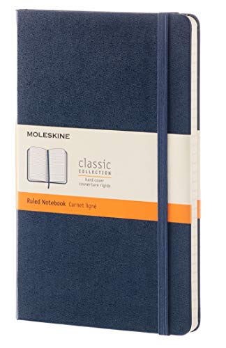 Moleskine Classic Notebook, Taccuino a Righe, Copertina Rigida e Chiusura ad Elastico, Formato Large 13 x 21 cm, Colore Blu Zaffiro, 240 Pagine