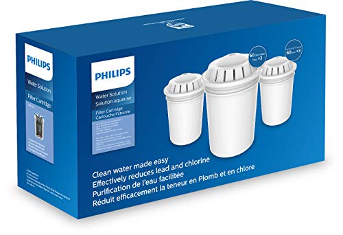 Philips Aqua Solutions - Set di 3 cartucce filtranti di ricambio AWP201, per vari filtri dell'acqua Philips, contro calcare, piombo, cloro, microplastica