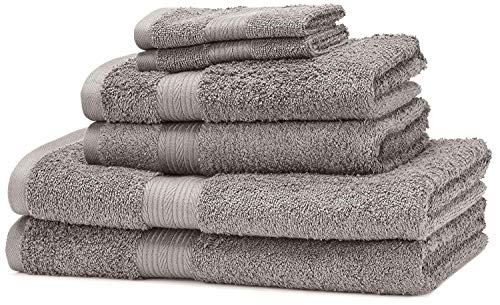 AmazonBasics - Set di 2 asciugamani da bagno,2 asciugamani per le mani e 2 asciguamani da bidet che non sbiadiscono, colore Grigio