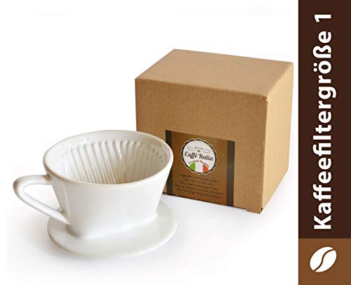 Filtro da caffè Caffé Permanente – Italia – Ottima aromareicher Gusto – Accessorio in Ceramica – Dimensioni 1 Mano Filtro Filtro da caffè per 1 – 2 Tazze di caffè – Bianco – qualità Premium