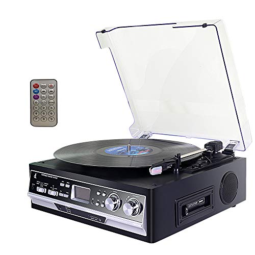 Giradischi, Record Player in Vinile DLITIME con Radio Stereo/Lettore AM/FM/RCA/AUX/Bluetooth AM&FM
