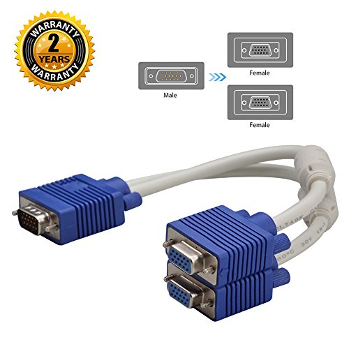 VGA Splitter Cable, 15 Pin 1 Male to 2 Female Y Adapter Monitor Converter Cable for PC Video Computer TV Projector (NOTICE:CAN'T SUPPORT BIG SCREEN AND LONG DISTANCE)